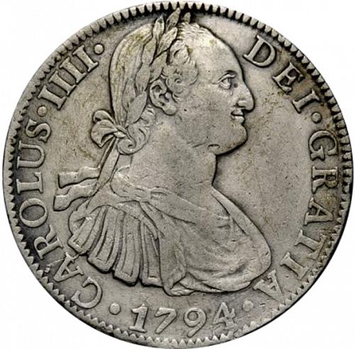 8 Reales Obverse Image minted in SPAIN in 1794FM (1788-08  -  CARLOS IV)  - The Coin Database