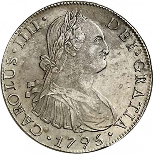 8 Reales Obverse Image minted in SPAIN in 1795DA (1788-08  -  CARLOS IV)  - The Coin Database