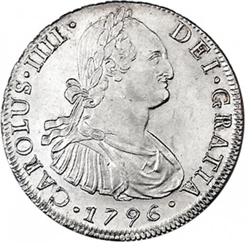 8 Reales Obverse Image minted in SPAIN in 1796DA (1788-08  -  CARLOS IV)  - The Coin Database