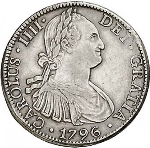 8 Reales Obverse Image minted in SPAIN in 1796FM (1788-08  -  CARLOS IV)  - The Coin Database