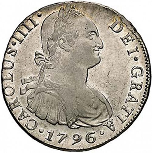 8 Reales Obverse Image minted in SPAIN in 1796IJ (1788-08  -  CARLOS IV)  - The Coin Database