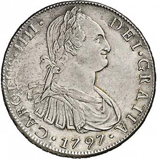 8 Reales Obverse Image minted in SPAIN in 1797DA (1788-08  -  CARLOS IV)  - The Coin Database