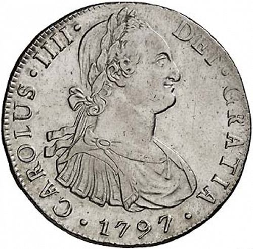 8 Reales Obverse Image minted in SPAIN in 1797IJ (1788-08  -  CARLOS IV)  - The Coin Database
