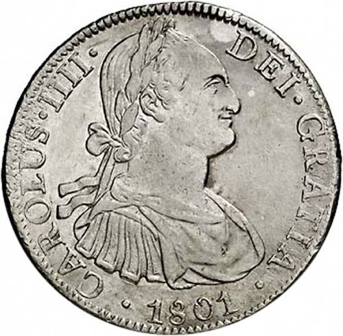 8 Reales Obverse Image minted in SPAIN in 1801FM (1788-08  -  CARLOS IV)  - The Coin Database