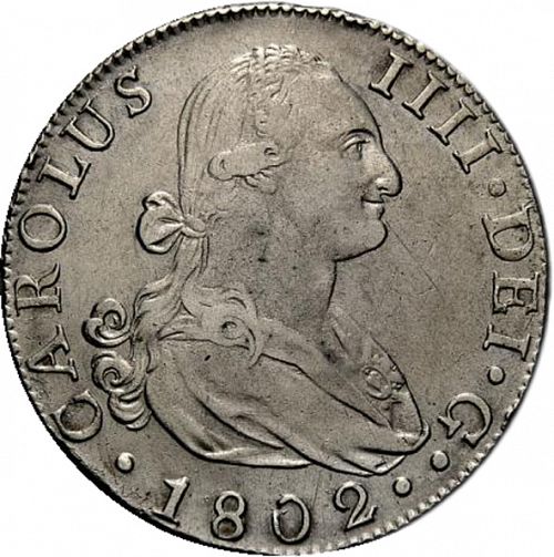 8 Reales Obverse Image minted in SPAIN in 1802CN (1788-08  -  CARLOS IV)  - The Coin Database