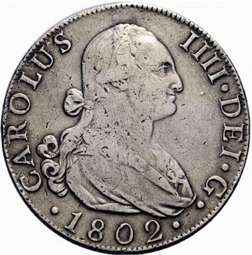 8 Reales Obverse Image minted in SPAIN in 1802FA (1788-08  -  CARLOS IV)  - The Coin Database