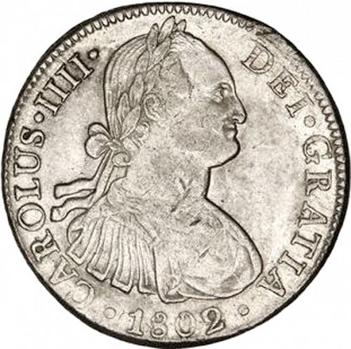 8 Reales Obverse Image minted in SPAIN in 1802FT (1788-08  -  CARLOS IV)  - The Coin Database