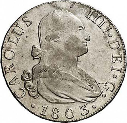 8 Reales Obverse Image minted in SPAIN in 1803FA (1788-08  -  CARLOS IV)  - The Coin Database