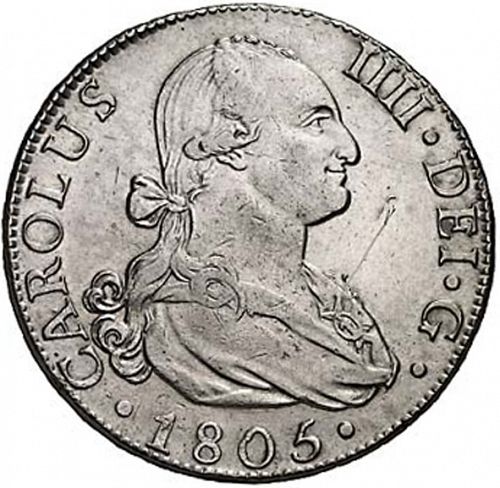 8 Reales Obverse Image minted in SPAIN in 1805FA (1788-08  -  CARLOS IV)  - The Coin Database