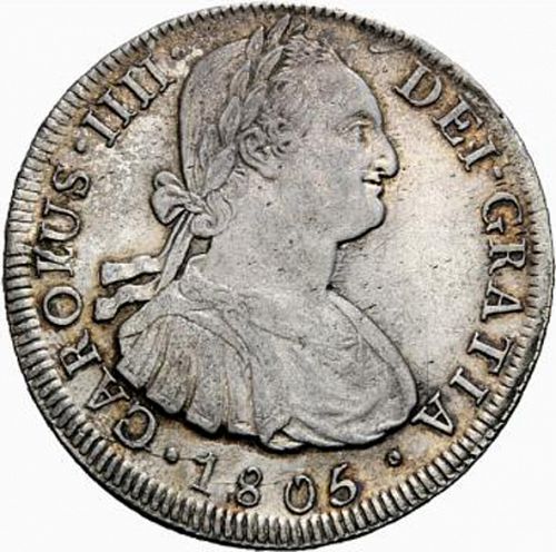 8 Reales Obverse Image minted in SPAIN in 1805JP (1788-08  -  CARLOS IV)  - The Coin Database