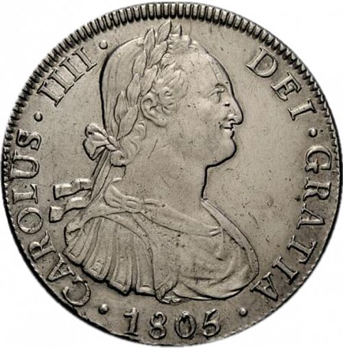 8 Reales Obverse Image minted in SPAIN in 1805PJ (1788-08  -  CARLOS IV)  - The Coin Database