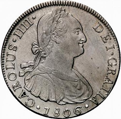 8 Reales Obverse Image minted in SPAIN in 1806JP (1788-08  -  CARLOS IV)  - The Coin Database
