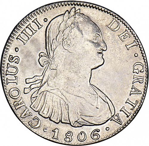 8 Reales Obverse Image minted in SPAIN in 1806PJ (1788-08  -  CARLOS IV)  - The Coin Database