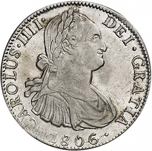 8 Reales Obverse Image minted in SPAIN in 1806TH (1788-08  -  CARLOS IV)  - The Coin Database