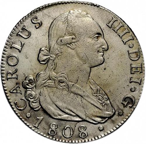 8 Reales Obverse Image minted in SPAIN in 1808FA (1788-08  -  CARLOS IV)  - The Coin Database