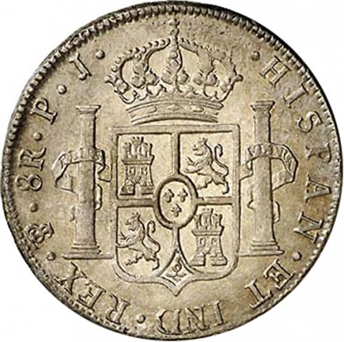 8 Reales Reverse Image minted in SPAIN in 1804PJ (1788-08  -  CARLOS IV)  - The Coin Database