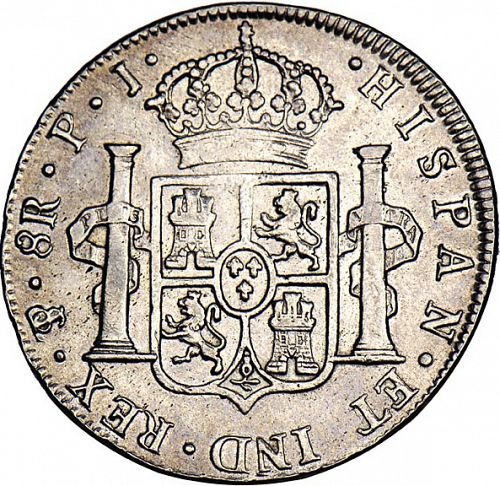 8 Reales Reverse Image minted in SPAIN in 1806PJ (1788-08  -  CARLOS IV)  - The Coin Database