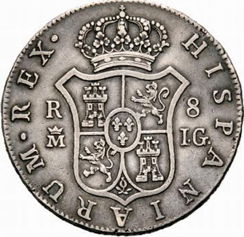 8 Reales Reverse Image minted in SPAIN in 1808IG (1788-08  -  CARLOS IV)  - The Coin Database