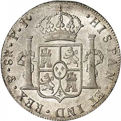 8 Reales Reverse Image minted in SPAIN in 1808PJ (1788-08  -  CARLOS IV)  - The Coin Database