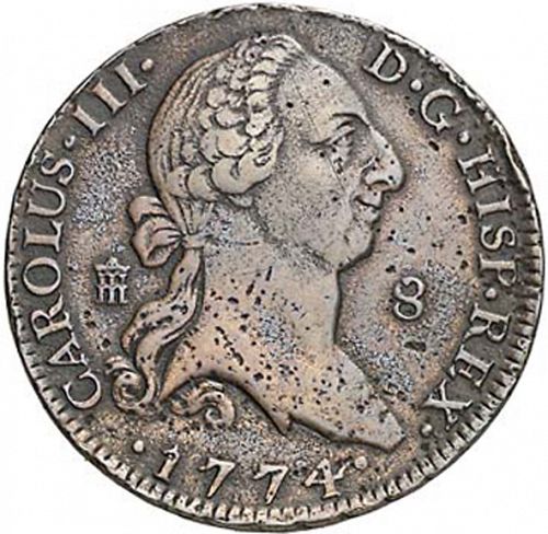 8 Maravedies Obverse Image minted in SPAIN in 1774 (1759-88  -  CARLOS III)  - The Coin Database
