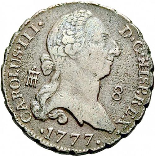 8 Maravedies Obverse Image minted in SPAIN in 1777 (1759-88  -  CARLOS III)  - The Coin Database