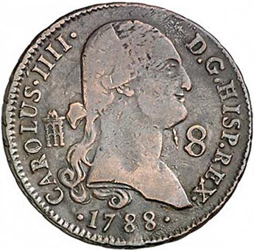 8 Maravedies Obverse Image minted in SPAIN in 1788 (1788-08  -  CARLOS IV)  - The Coin Database