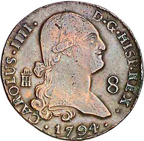 8 Maravedies Obverse Image minted in SPAIN in 1794 (1788-08  -  CARLOS IV)  - The Coin Database