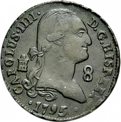 8 Maravedies Obverse Image minted in SPAIN in 1795 (1788-08  -  CARLOS IV)  - The Coin Database