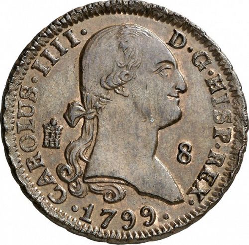 8 Maravedies Obverse Image minted in SPAIN in 1799 (1788-08  -  CARLOS IV)  - The Coin Database
