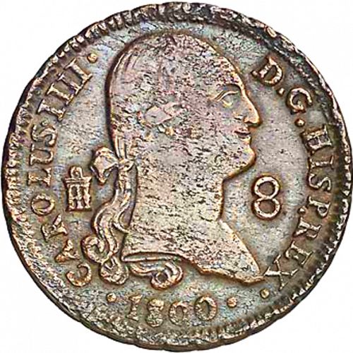 8 Maravedies Obverse Image minted in SPAIN in 1800 (1788-08  -  CARLOS IV)  - The Coin Database