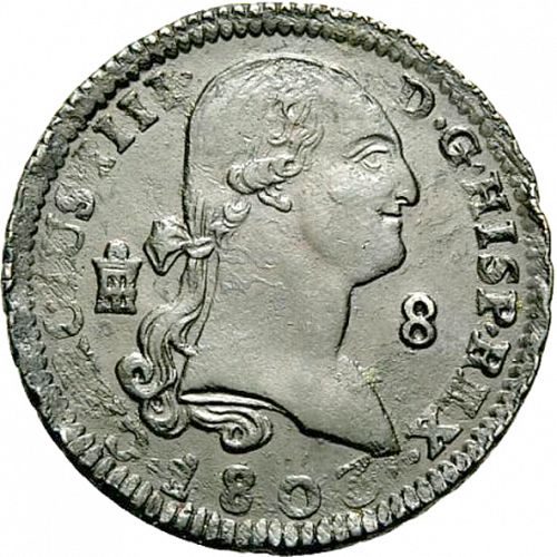 8 Maravedies Obverse Image minted in SPAIN in 1803 (1788-08  -  CARLOS IV)  - The Coin Database