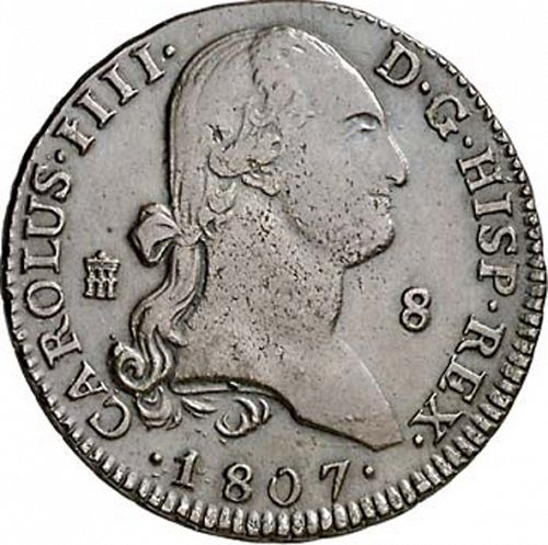 8 Maravedies Obverse Image minted in SPAIN in 1807 (1788-08  -  CARLOS IV)  - The Coin Database