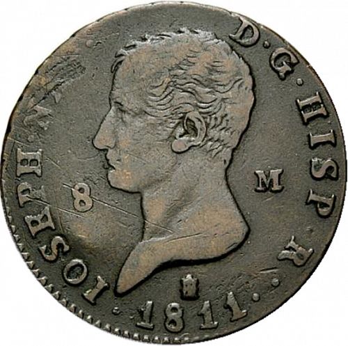 8 Marevedies Obverse Image minted in SPAIN in 1811 (1808-13  -  JOSE NAPOLEON)  - The Coin Database
