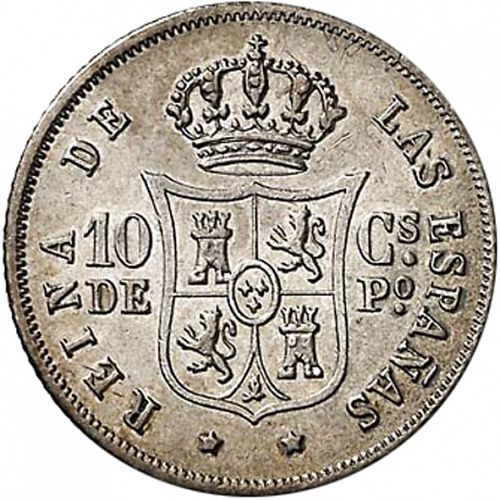 10 Céntimos Peso Reverse Image minted in SPAIN in 1866 (1833-68  -  ISABEL II - Philippines)  - The Coin Database