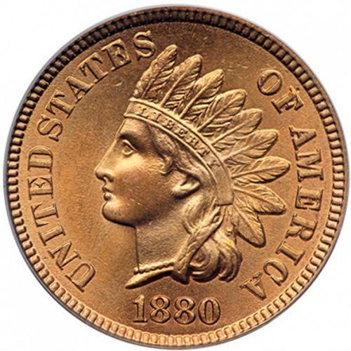 1 cent Obverse Image minted in UNITED STATES in 1880 (Indian Head)  - The Coin Database