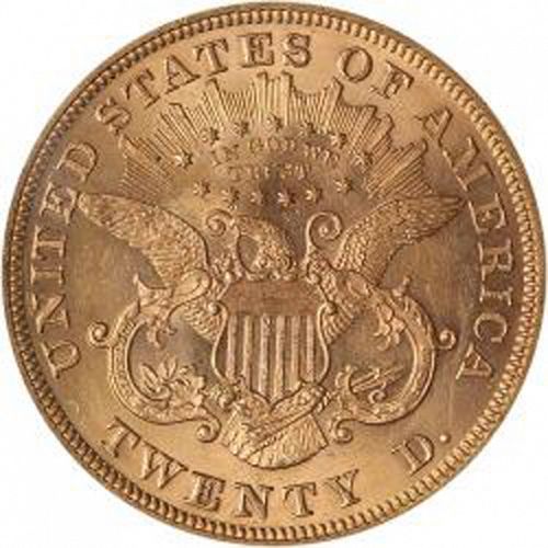 20 dollar Reverse Image minted in UNITED STATES in 1870 (Coronet Head - Twenty D., with motto)  - The Coin Database