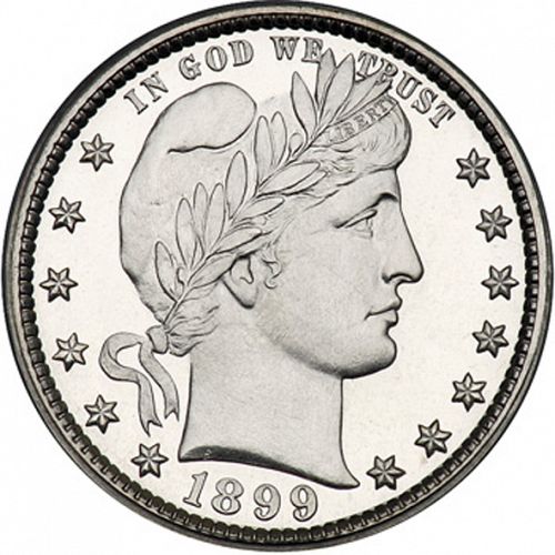 25 cent Obverse Image minted in UNITED STATES in 1899 (Barber)  - The Coin Database