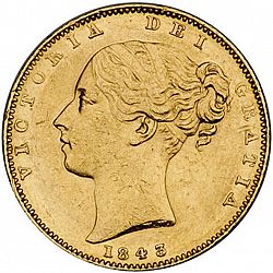 Large Obverse for Sovereign 1843 coin