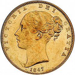 Large Obverse for Sovereign 1847 coin