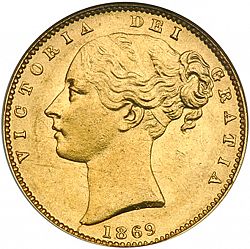 Large Obverse for Sovereign 1869 coin