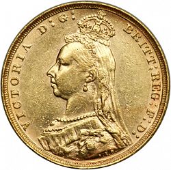 Large Obverse for Sovereign 1890 coin