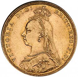 Large Obverse for Sovereign 1890 coin