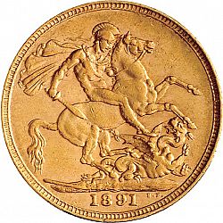 Large Reverse for Sovereign 1891 coin