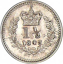 Large Reverse for Three Halfpence 1843 coin