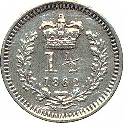 Large Reverse for Three Halfpence 1862 coin