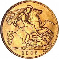 Large Reverse for Half Sovereign 1908 coin