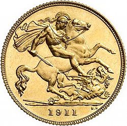 Large Reverse for Half Sovereign 1911 coin