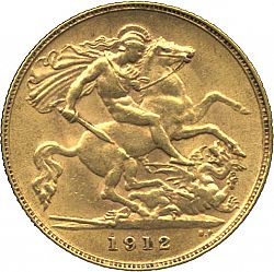 Large Reverse for Half Sovereign 1912 coin