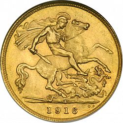 Large Reverse for Half Sovereign 1916 coin