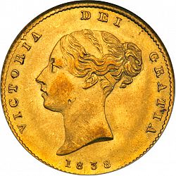 Large Obverse for Half Sovereign 1838 coin